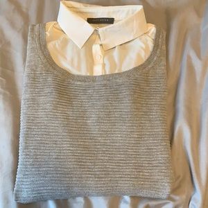 Suzy shier grey ribbed double layer sweater shirt